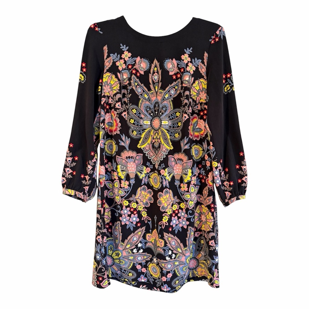 LOFT Navy Floral Long-Sleeve Shift Dress